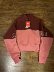 Puma fleece crop pink and berry burgandy athletic pull over Large
