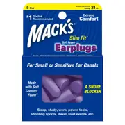 Mack's Slim Fit Soft Foam Earplugs 5 Pair Noise Reduction Rating 31db