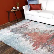Brand Ventures Salsa Jorge Blue & Terracotta Abstract Rug