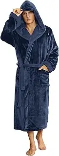 [U2SKIIN] Mens Hooded Robe, Plush Robes for Men Long Fleece Bathrobe