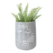 Tall Contemporary Line Face Pot planter w Hole & Plug 18x24cm