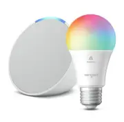 Amazon Echo Pop Bundle | Glacier White Smart Speaker & Sengled Smart Color Bulb