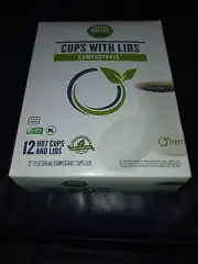 NIOB Sealed Open Nature Cups With Lids (Hot); 12 Ct; Compostable; BPA/PFA Free;
