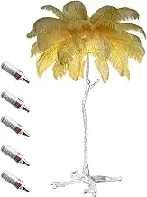Ostrich Feather Floor Lamp, LED Light, Modern Luxury Design, Living Room Corner Decor,Decorative Night Light with Colorful Feathers Design,Golden,60x55cm/24x22in (Desk lamp)