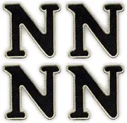 [Patchion] Set of Four - Letter N - Black - Black VeIcro/Hook and Loop Backing - Embroidered Patch/Badge/Emblem
