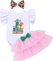 [ODASDO] Giraffe 1st Birthday Outfit for Baby Girls Toddlers Cake Smash Photo Shooting Romper Tutu Skirt Headband Set