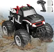 Remote Control Monster Waterproof RC Car Truck 1:16 Scale RC Crawler 2.4GHz All Terrain 4WD Amphibious RC Vehicle, with 2 Rechargeable Batteries,Toys for Kids Boys Girls(Blue)