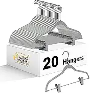 Quality Plastic 20-Pack Non Velvet Non-Flocked Thin Compact Coat Hangers with Metal Clips for Skirts Pants Blouses 360° Swivel Hook (Gray, 20)