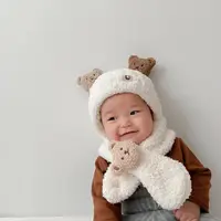 在飛比找蝦皮商城優惠-【Doris.Ann】軟紗絨熊熊帽+圍巾 嬰兒帽子 寶寶帽子