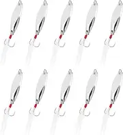 uxcell Fishing Spoons, 10 Pcs 1/4 oz Fishing Lures Casting Spoon Treble Hooks Jigs Hard Metal Spinner Baits for Freshwater Saltwater Salmon, Silver Tone