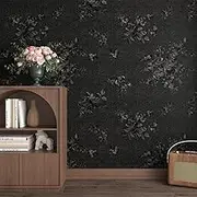 Decotalk Black Embossed Wallpaper Peel and Stick Black Textured Wallpaper Removable 17.7x120 Inch Embossed Wallpaper for Bedroom Black Contact Paper for Cabinets and Drawers Textured Wall Paper Floral