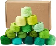 Beadthoven 15 Colors Felting Wool Roving Gradient Color Needle Felting Wool Roving Yarn Fiber Spinning Wool Roving for Needle Felting, DIY Hand Spinning, Wet Felting, DIY Craft Green 75G