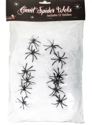 Stretchable White Spider Web Halloween Decoration with 12 Spiders