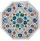 White Marble Coffee Table Top Gemstone Inlay Work Side Table for Bedroom Decor