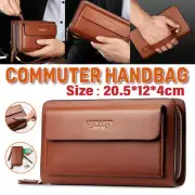 Commuter Clutch Bag for Men Long Leather Wallet Handbag Casual Travel Purse AU