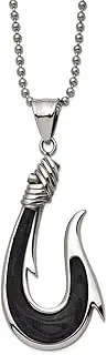 [JewelryWeb] 25.9mm Stainless Steel Polished With Solid Black Carbon Fiber Hook Pendant a Ball Chain Necklace 56 Centimeters Chain-Necklace for Women and Men