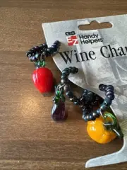 VTG *LIMITED *Crystal Wine Glass Vegetable Charms Set Of 6 Beaded Wire