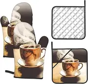 4 pcs Oven Mitts and Pot Holders Set 500°F Heat Resistant Oven Gloves and Hot Pads Kitchen Mittens Hot Coffee Cooking Gloves Potholders for Baking Grilling