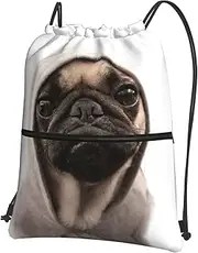 EdWal Pug Print Drawstring Backpack Gym Bags Sports Bags With Zipper Pocket For Travel Beach, Black, One Size