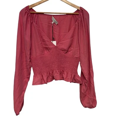 WAYF Pink Peasant Cropped Top Ballet Core Balloon Long Sleeves Size Medium New