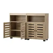 Oikiture 2x Buffet Sideboard Shoe Storage Cabinet Slatted Doors Natural