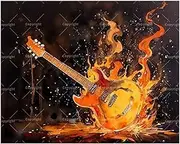 TAOPAOLAB Music & Fire Paint by Numbers Kit for Adults - DIY Burning Electric Guitar on Fire Painting on Canvas 16x20In, Acrylic Paint Set, Suitable for Beginners, Art for Home Decoration or Gifts