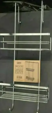 OVER Shower Screen Caddy Bathroom Door Rack Chrome Steel 2 Tier Shelf New