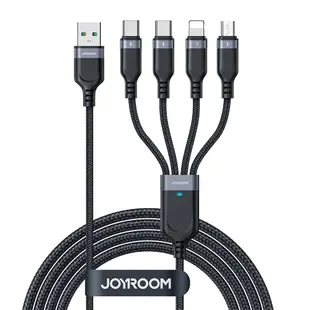 JOYROOM 倍途系列 3.5A 一拖四充電線 USB-A to Type-C+Type-C+Lightning+Micro USB 1.2m-黑色