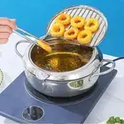 Deep Fryer Pot with Strainer Basket and Thermometer Stainless Steel Frying Pan