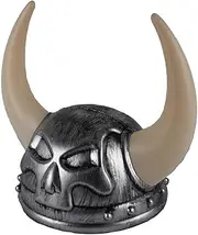 Skull Viking Helmet Costume Hat with Horns Antiqued Grey, Grey, Large