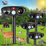 4Pack Solar Animal Repeller Ultrasonic Animal Repellent Outdoor with Motion Detection Cat Deterrent Outdoor Deer Repellent Device to Scare Coyote Raccoon Squirrel Rabbit Skunk Repellent for Yard 1116