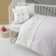 Baby Grown - Alphabet Letters Cot Bedding Cover Set - 3 Piece - White with Blue and Red Checkered Pattern
