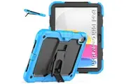 WASSUP iPad 10th Gen 10.9 inch Shockproof Rugged Drop Protection Cover Built with Kickstand-LightBlue&Beige