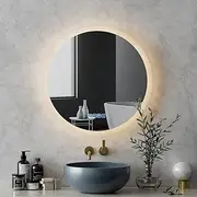 Embellir LED Wall Mirror, 60cm Glass Frame Vanity Makeup Shower Bathroom Make up Mirrors with Light Wall-Mounted Decorative Hanging Room Decor for Home Bedroom Hallway, Round