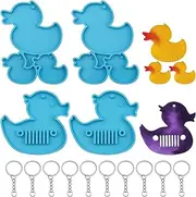 4 Pcs Duck Keychain Silicone Resin Molds Key Chain Crystal Pendants Tags Epoxy Resin Casting Mold with 10 Pcs Key Rings for Pendant DIY Crafts Jewelry Making