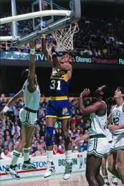 Reggie Miller Indiana Pacers shoots v Boston Celtics played in 198- Old Photo