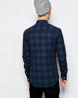 Asos Skinny Shirt With Buffalo Check Long Sleeves Xxs 深藍格紋長袖襯衫