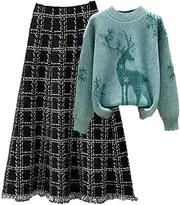 [Generic] Women's Set Christmas Versatile Sweater Slim Half Skirt Two Piece Set