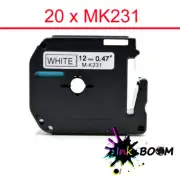 20 Label Compatible with Brother MK231 P-Touch Tape Black On White 12mm x 8m