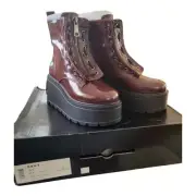 DKNY Harli Laceless Platform Faux Patent Leather Combat Boots Size 6 New