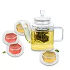 Glass Tea Set - 375ml Square Shaped Glass Teapot +4x Hexagon Double Wall Cups