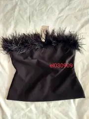 ZARA WOMAN NEW BLACK STRAPLESS FEATHER TOP SIZE XL REF. 4772/103