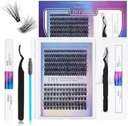 MAGEFY Lash Extension Kit 222Pcs Individual Eyelash Extension Kit DIY Eyelash Extension Kit 3D Curly 8-15mm Lashes Cluster Kit Lash Bond and Seal Lash Applicator