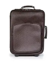 Brown Leather Intrecciato Suitcase