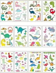 12 Sheets Waterproof Cartoon Dinosaur Kids Party Temporary Tattoo Stickers Gifts