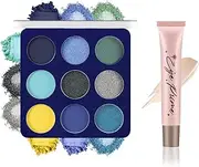 Apooliy 2pcs Eyeshadow Palette with Eye Primer,Waterproof Matte Glitter Eye Shadow,Long Wear Eyeshadow,Highly Pigmented Blue Eye Makeup