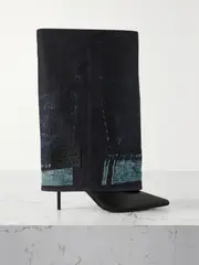 [Jimmy Choo] Jimmy Choo - + Jean Paul Gaultier 90 Printed Denim And Leather Over-the-knee Boots - Dark denim - IT39.5 IT 39.5 Blue