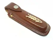 Brown Lace Front Leather Folding Knife Belt Sheath Pouch to 5.5” closed Knives