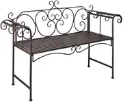[vidaXL] Metal Framed Garden Bench in Antique Brown - Elegant Scroll-Patterned Seating Furniture Made from Iron