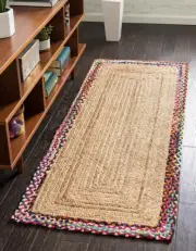 Runner Rug 100% Natural Jute Cotton Braided style Carpet Modern Living Area Rug